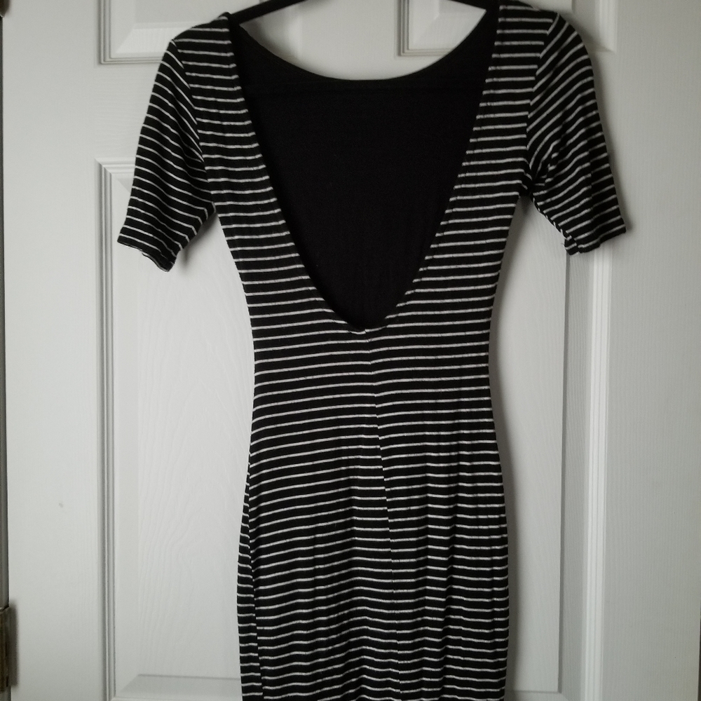 Black and white striped midi dress